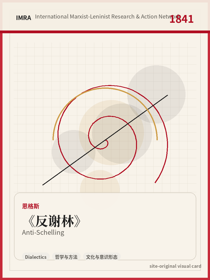 反谢林 站内资料视觉卡，包含作者、年份和主题意象。 / Anti-Schelling site-generated reference visual card with author, year, and thematic imagery.