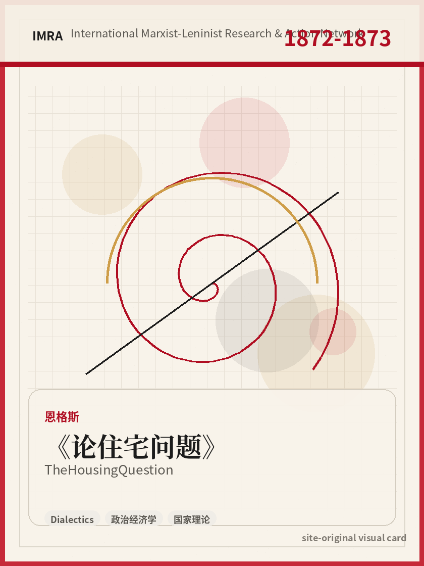 论住宅问题 站内资料视觉卡，包含作者、年份和主题意象。 / The Housing Question site-generated reference visual card with author, year, and thematic imagery.