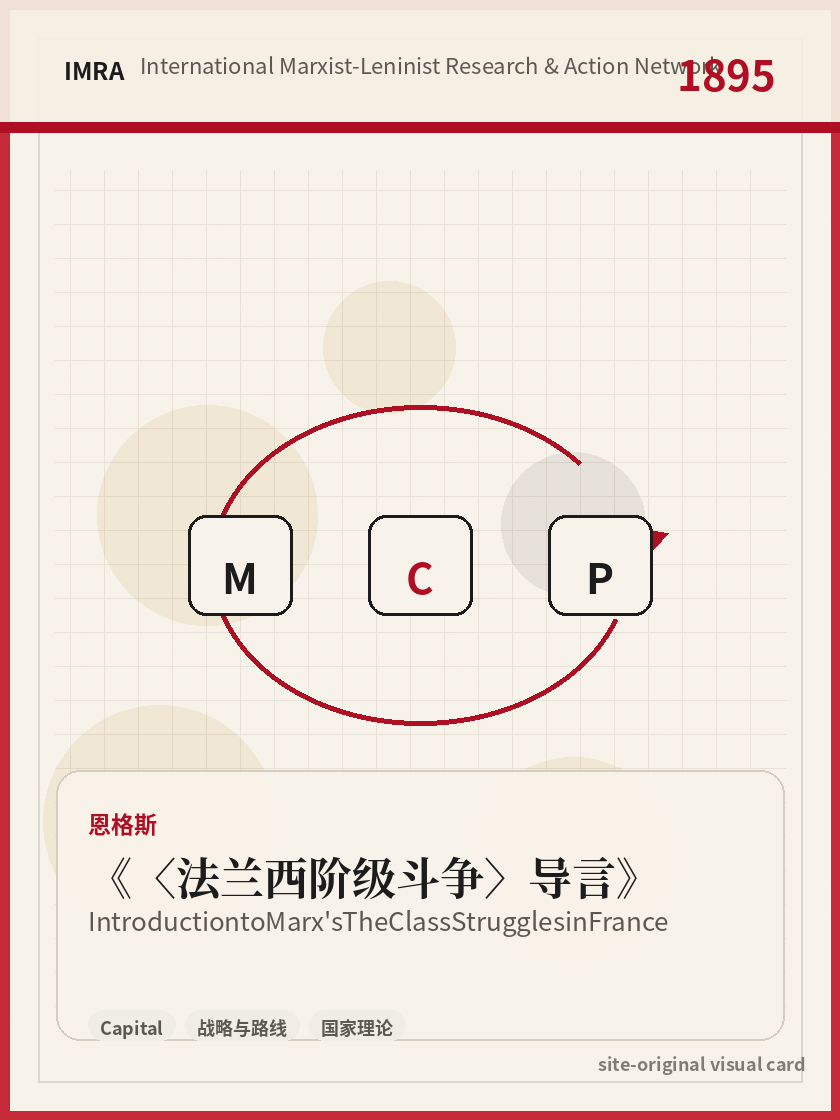 〈法兰西阶级斗争〉导言 站内资料视觉卡，包含作者、年份和主题意象。 / Introduction to Marx's The Class Struggles in France site-generated reference visual card with author, year, and thematic imagery.
