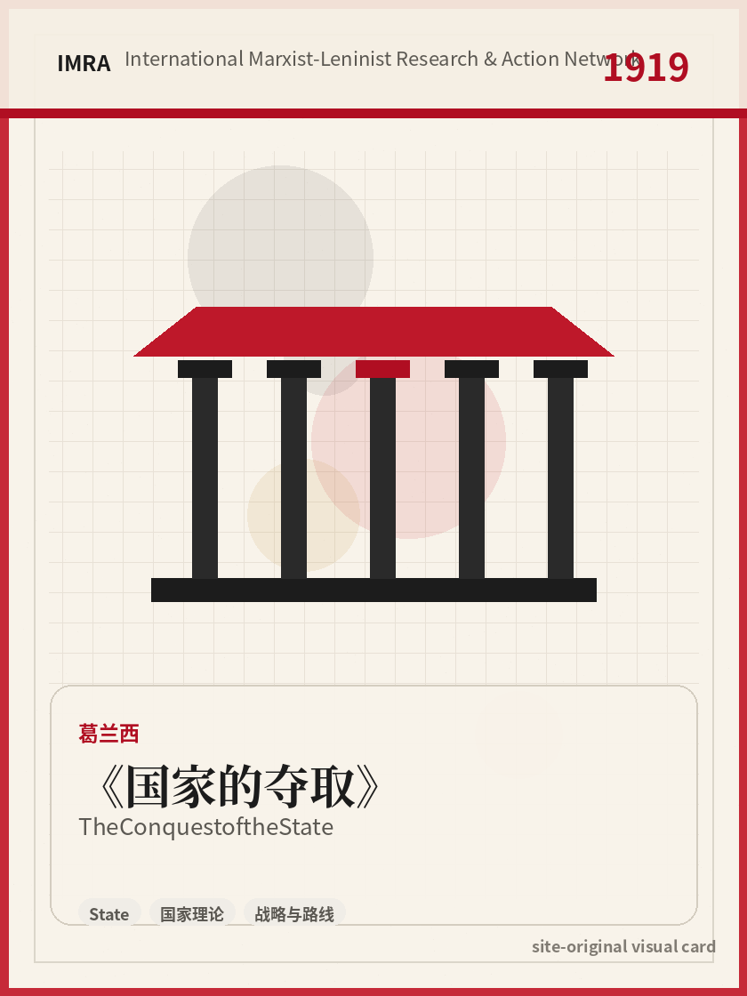 国家的夺取 站内资料视觉卡，包含作者、年份和主题意象。 / The Conquest of the State site-generated reference visual card with author, year, and thematic imagery.