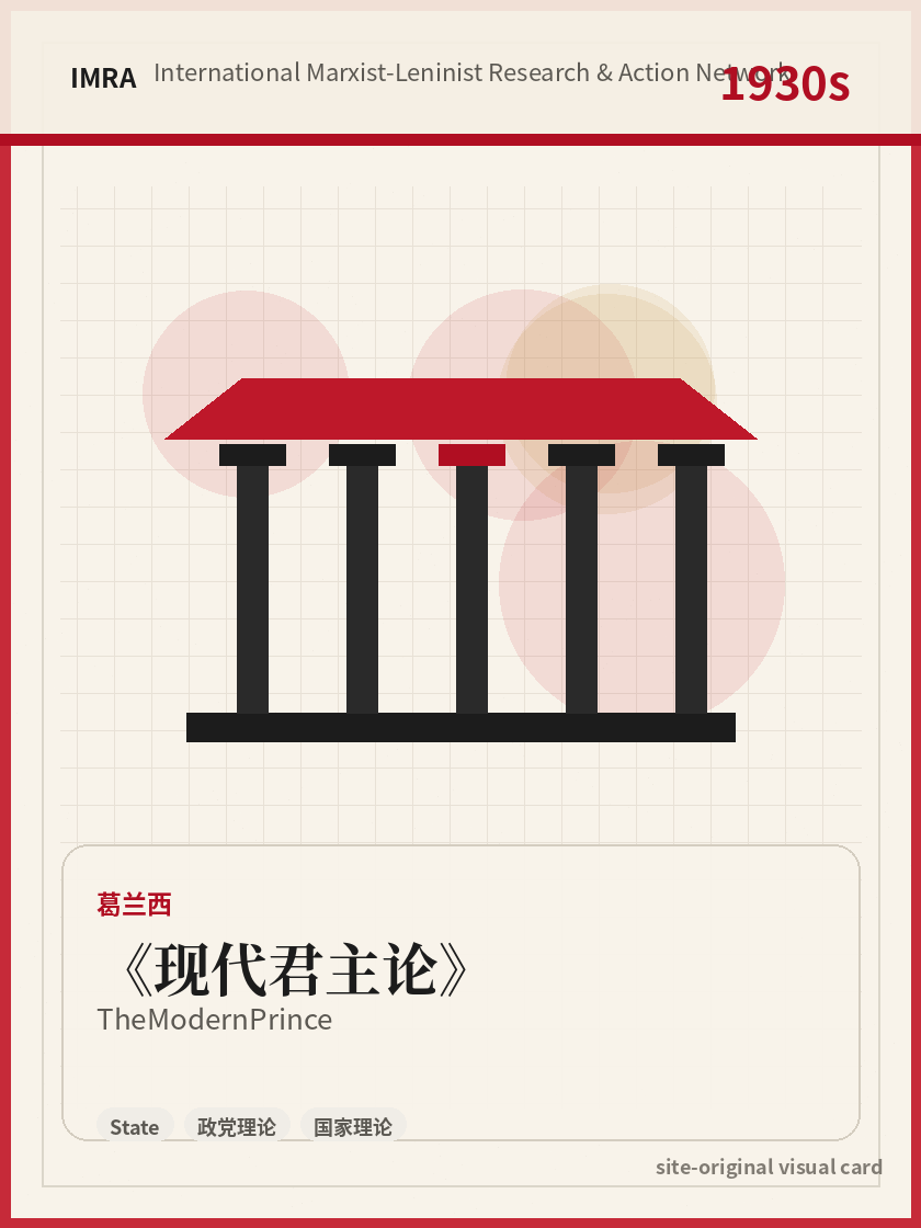 现代君主论 站内资料视觉卡，包含作者、年份和主题意象。 / The Modern Prince site-generated reference visual card with author, year, and thematic imagery.
