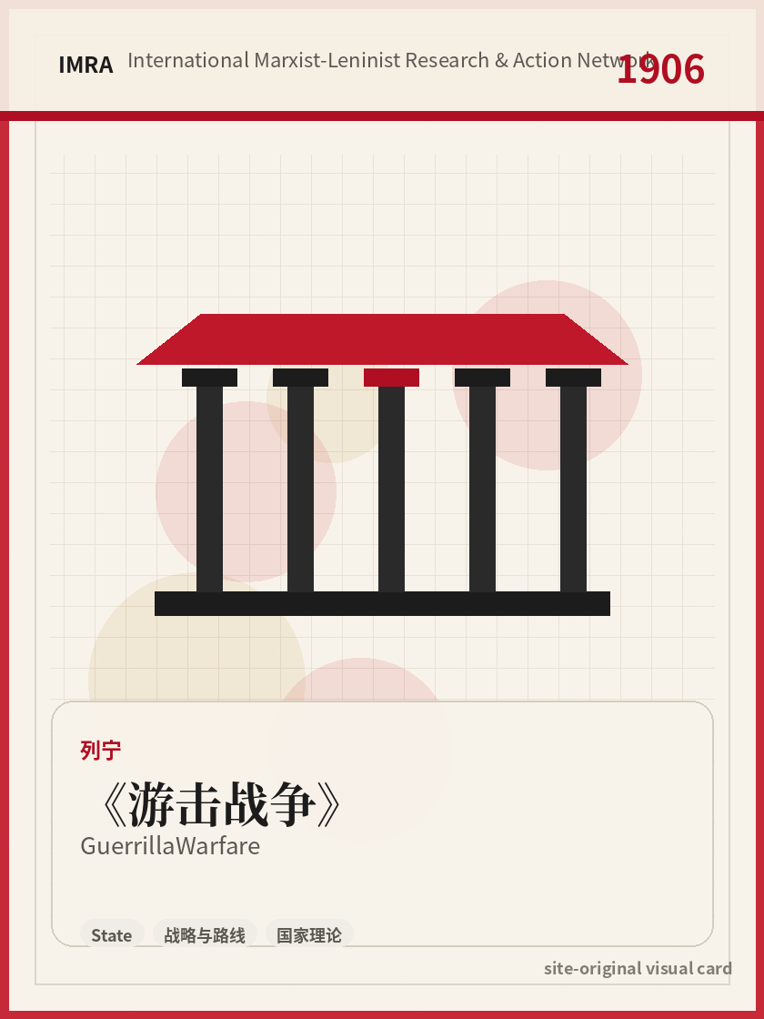 游击战争 站内资料视觉卡，包含作者、年份和主题意象。 / Guerrilla Warfare site-generated reference visual card with author, year, and thematic imagery.