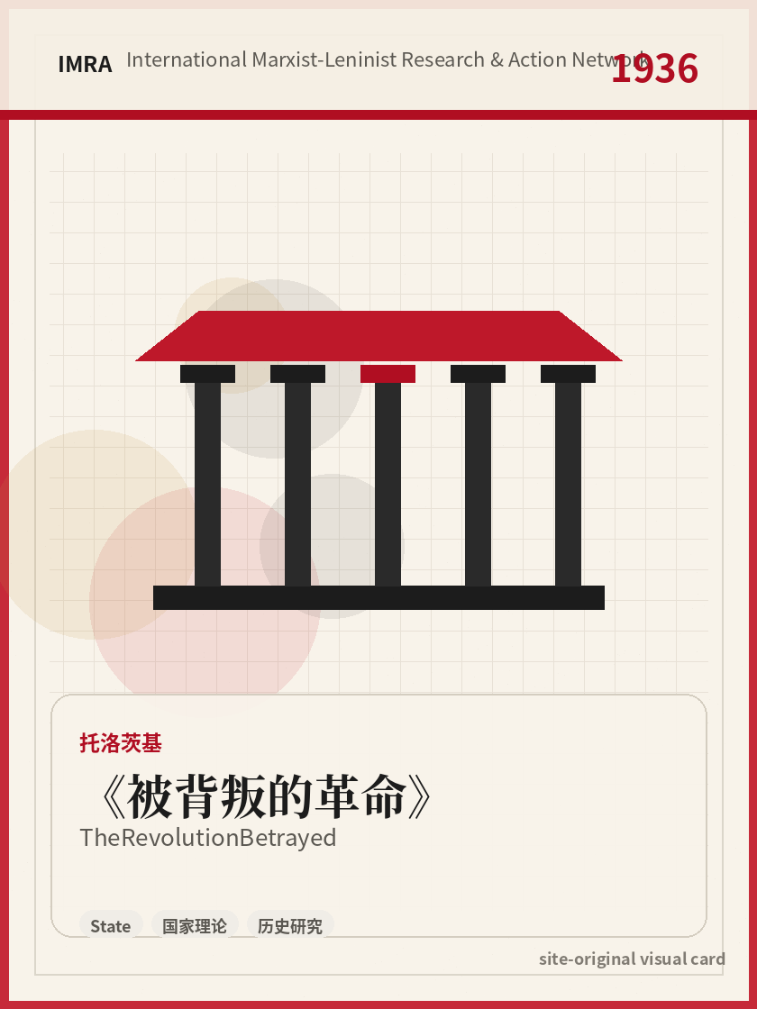被背叛的革命 站内资料视觉卡，包含作者、年份和主题意象。 / The Revolution Betrayed site-generated reference visual card with author, year, and thematic imagery.